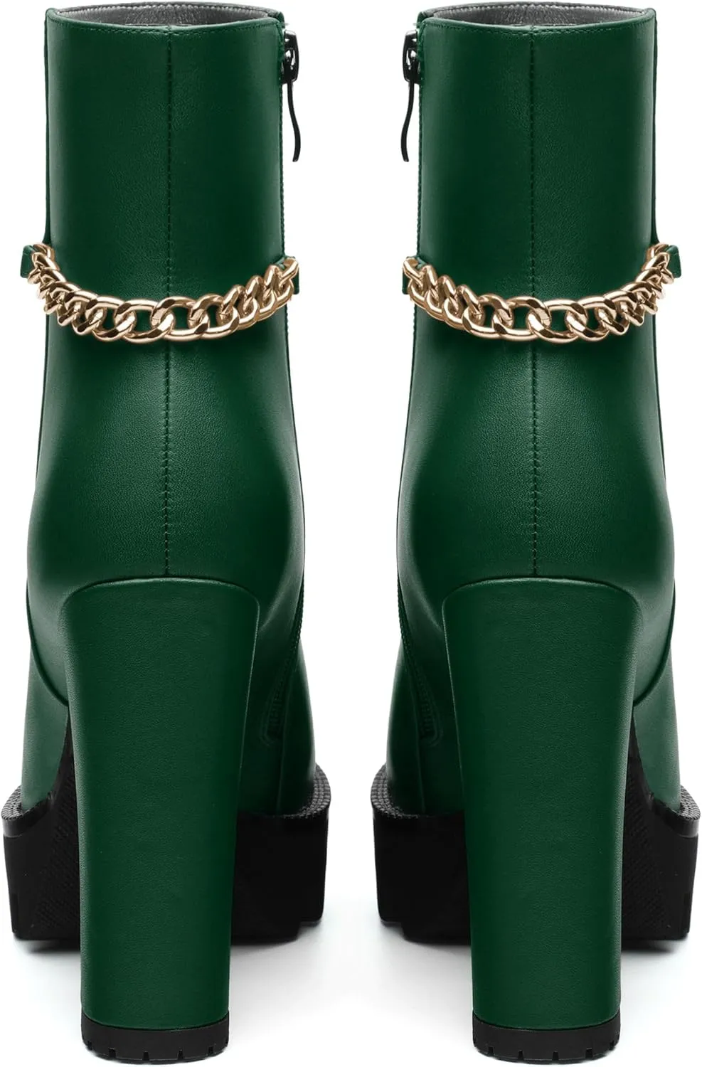 , Round Toe High Chunky Heel Platform Ankle Booties for Women, Block Heel Short Boots with Ankle Chain 4.7",Women Shoes for Workpalce, Street and Banquet.