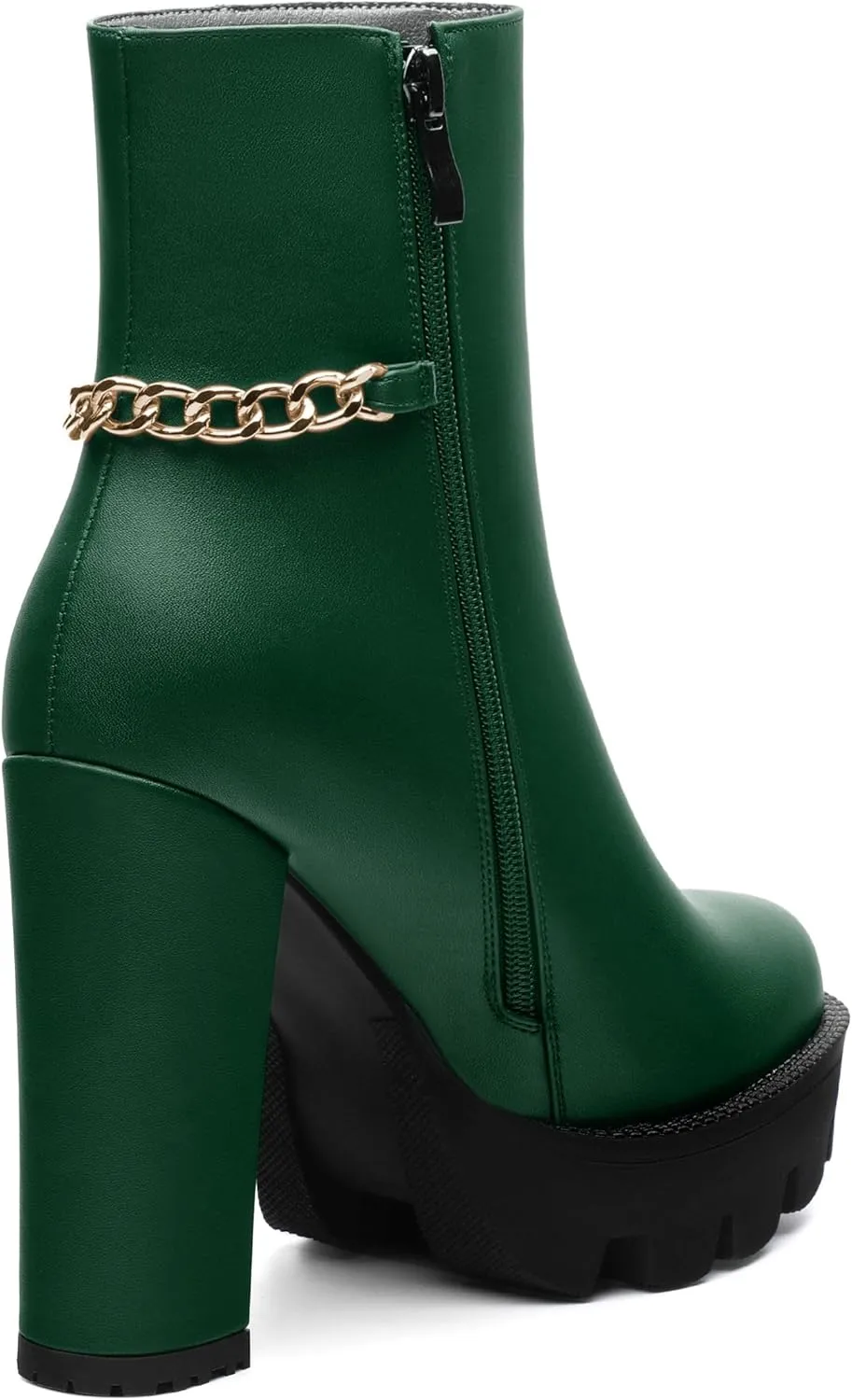 , Round Toe High Chunky Heel Platform Ankle Booties for Women, Block Heel Short Boots with Ankle Chain 4.7",Women Shoes for Workpalce, Street and Banquet.