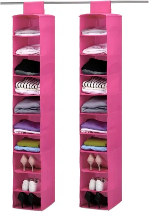 10 Shelf Hanging Shoe Shelves College Dorm Essentials Hanging Shoes Storage Organizer Holder Shelves for Closet Dorm Room Decor Closet Organizers and Storage (Pink)