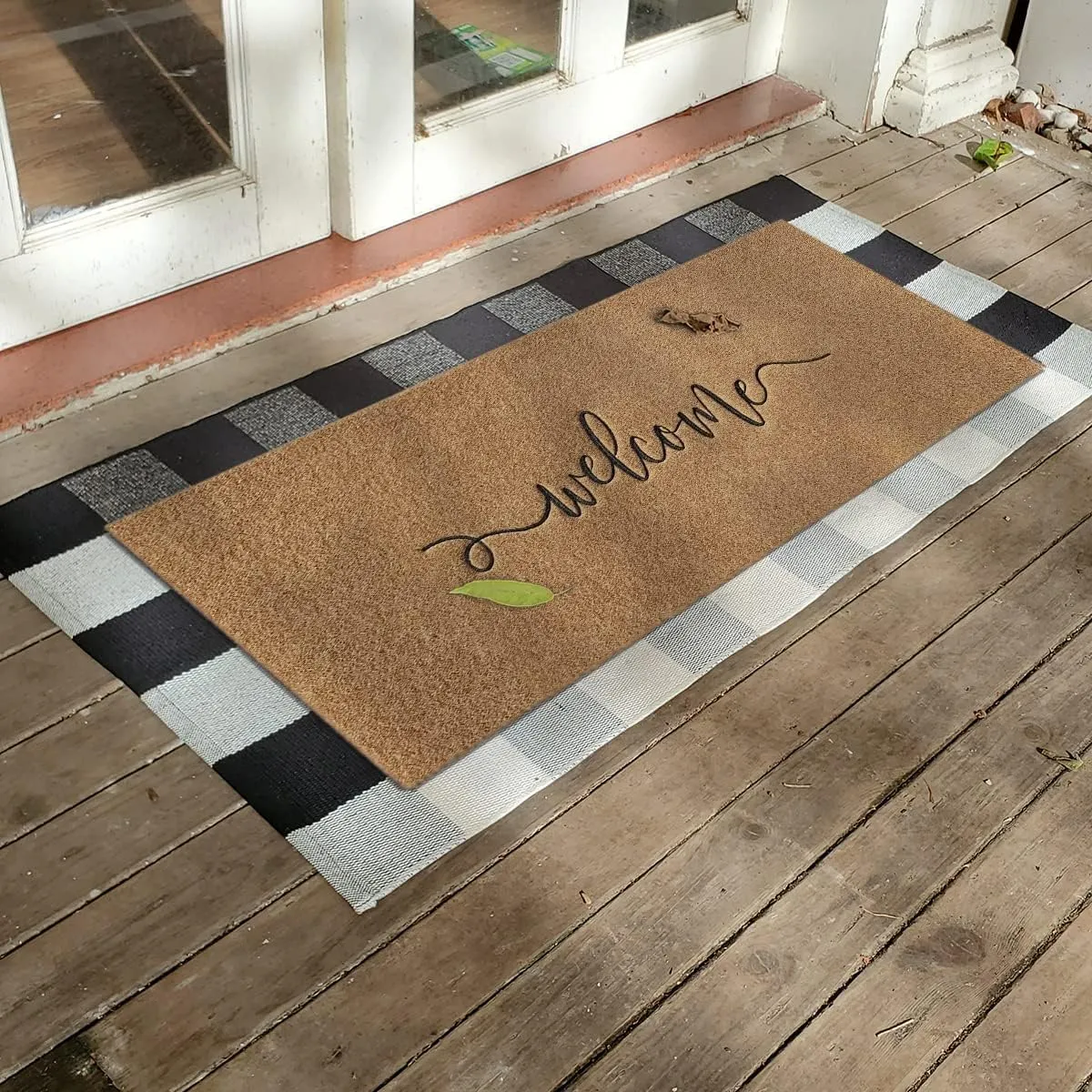 AAZZKANG Brown Door Mat Large 18"x48" Outdoor Welcome Mat with Non Slip Rubber Backing Easy to Clean Entry Doormat for Indoor High Traffic Areas Front Door