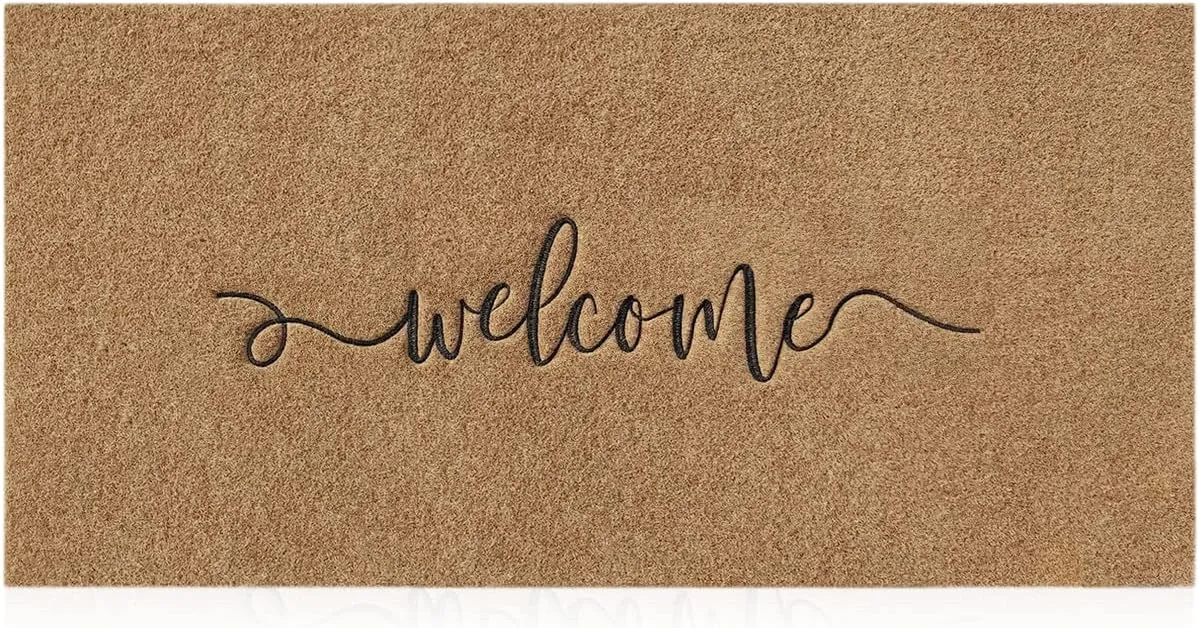 AAZZKANG Brown Door Mat Large 18"x48" Outdoor Welcome Mat with Non Slip Rubber Backing Easy to Clean Entry Doormat for Indoor High Traffic Areas Front Door