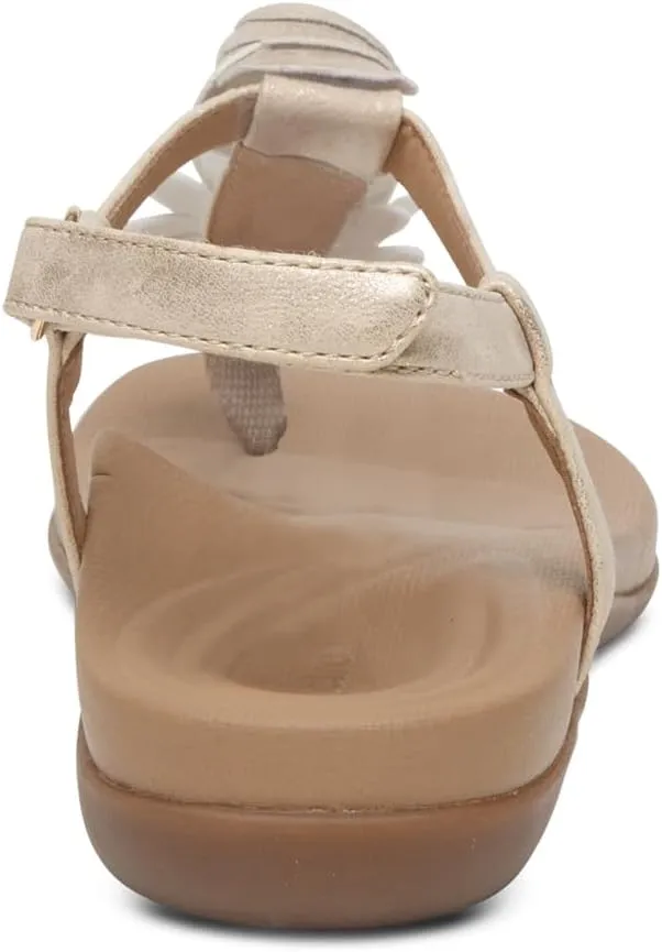 Aetrex Women's Charli Water-Friendly Orthopedic Leather Thong Sandals for Women - Arch Support Adjustable Floral Embellished Flat Sandals for Women w/Pressure Relief Design