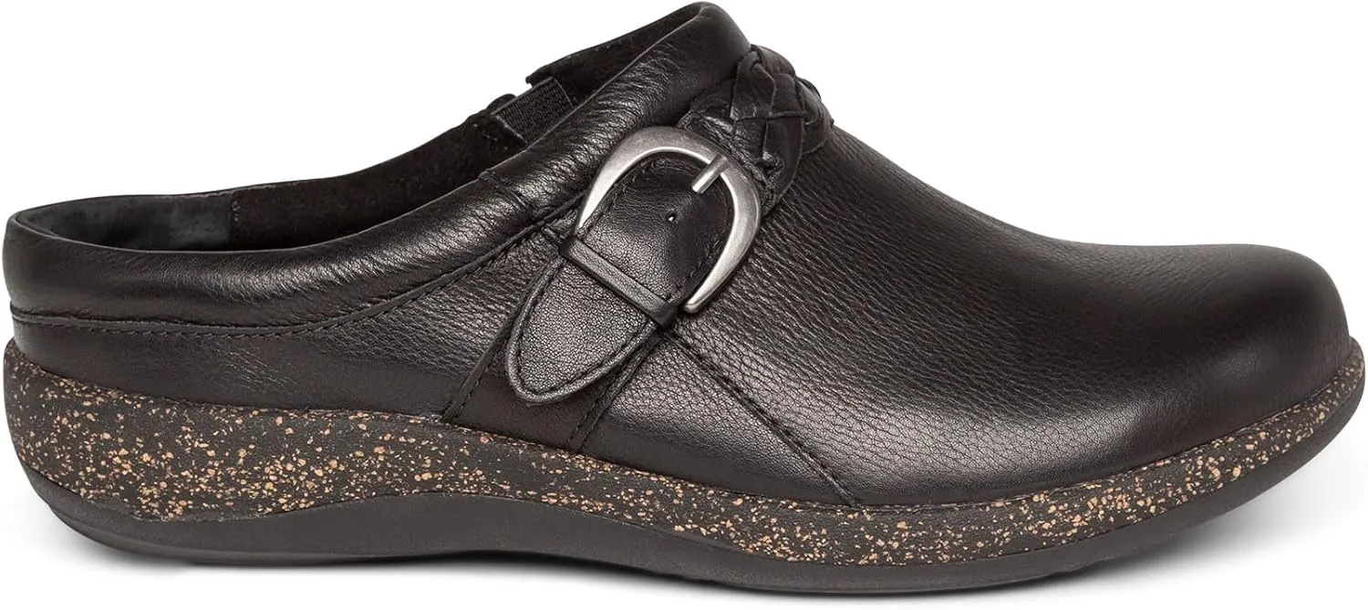 Aetrex Women's Libby Orthopedic Comfort Leather Womens Clogs - Adjustable Buckle Lightweight Cork Footbed Women's Mules & Clogs