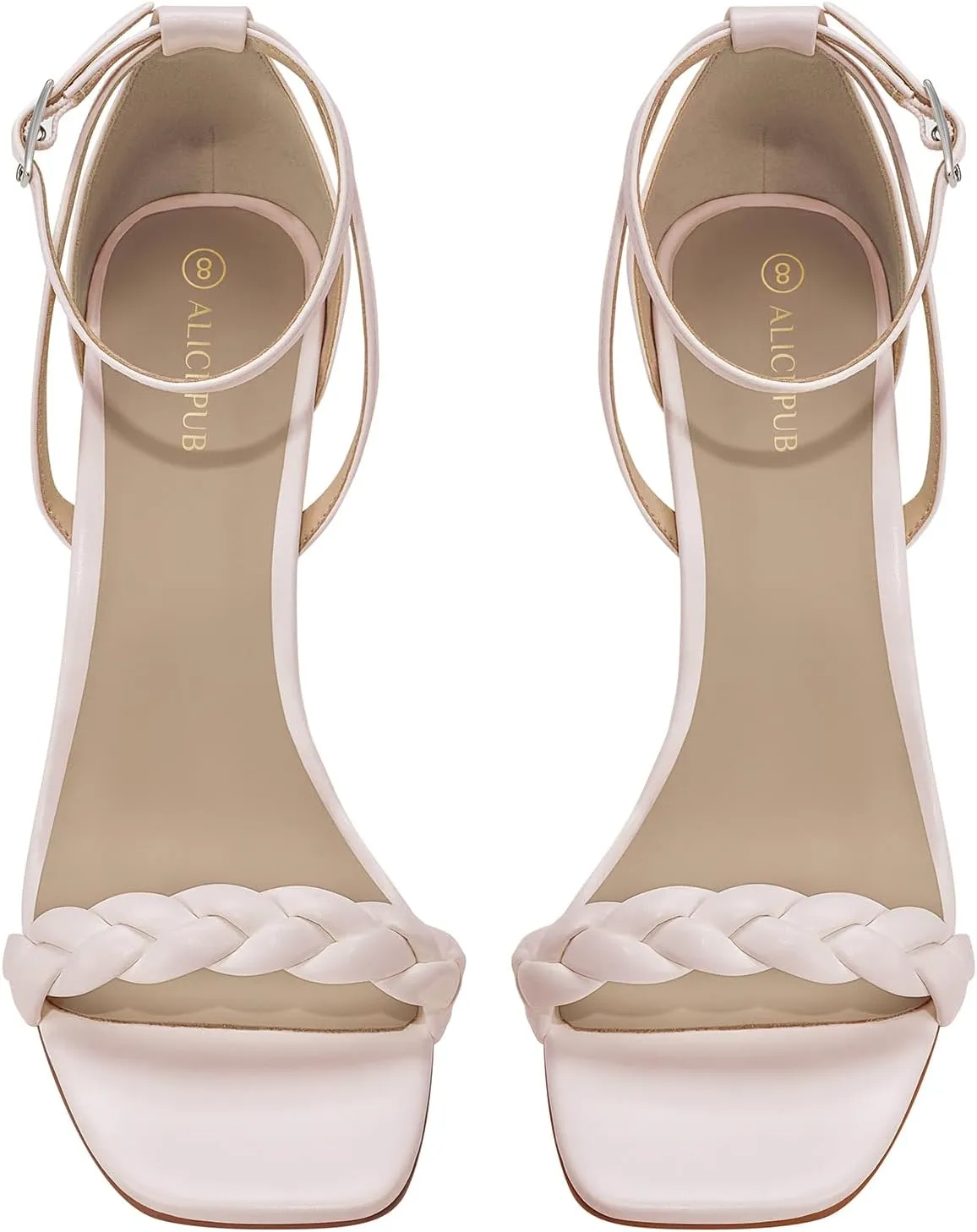 ALICEPUB Women's Braided Heeled Sandals 3 inch Chunky Block Heels Strappy Heels Square Open Toe Heels for Women Wedding Party Dressy