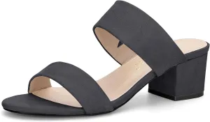 Allegra K Women's Block Heel Dual Straps Slide Sandals
