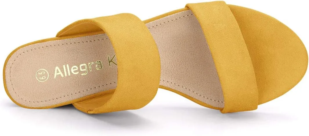 Allegra K Women's Block Heel Dual Straps Slide Sandals