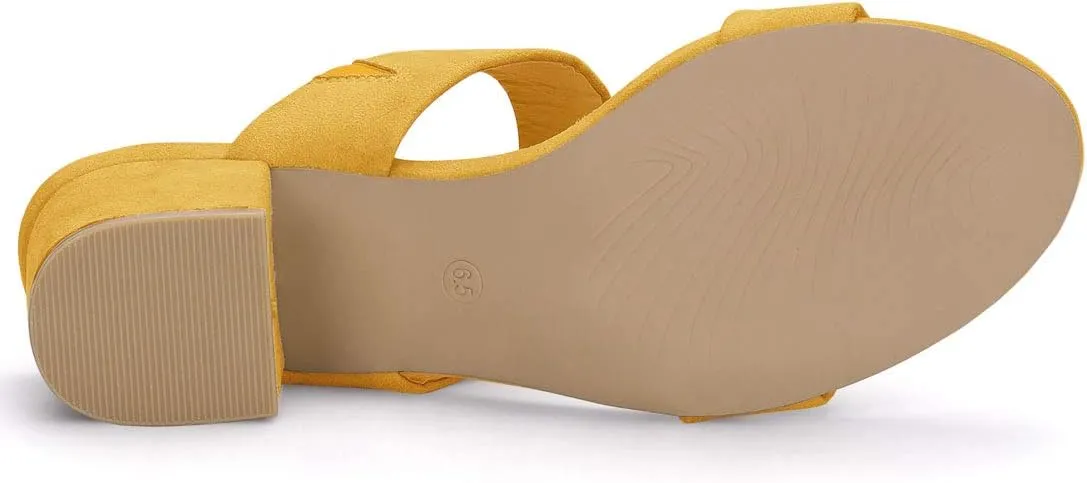 Allegra K Women's Block Heel Dual Straps Slide Sandals