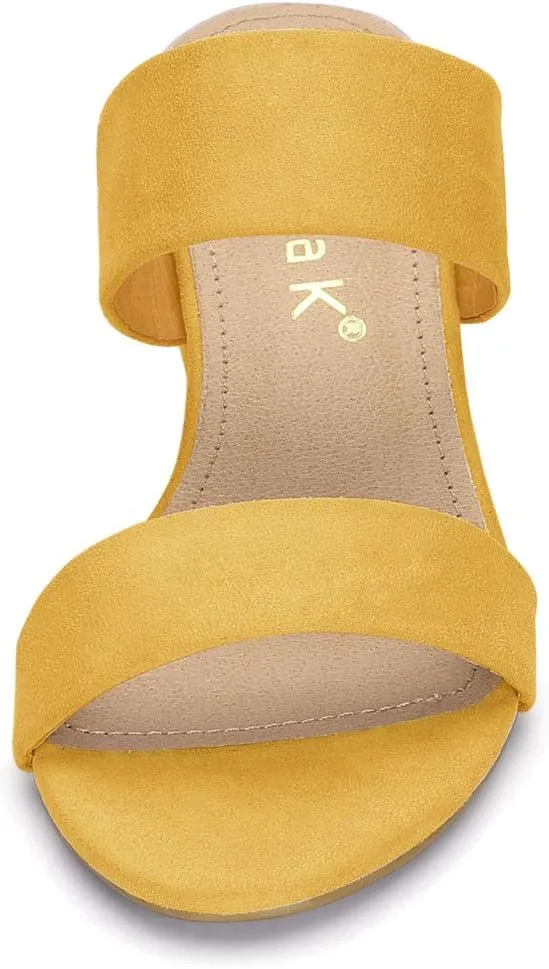 Allegra K Women's Block Heel Dual Straps Slide Sandals