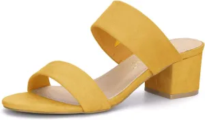 Allegra K Women's Block Heel Dual Straps Slide Sandals
