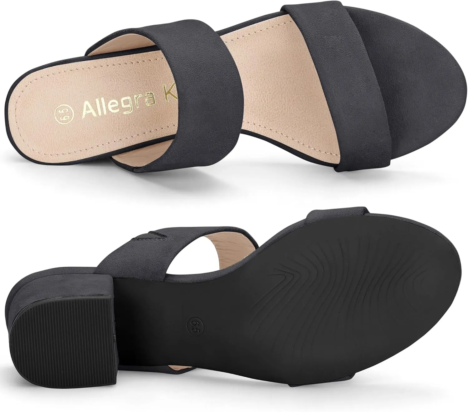 Allegra K Women's Block Heel Dual Straps Slide Sandals