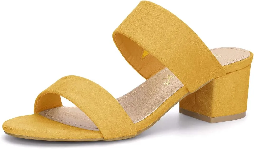 Allegra K Women's Block Heel Dual Straps Slide Sandals