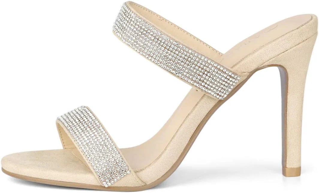 Allegra K Women's Open Toe Stiletto Heel Rhinestone Mules Sandals