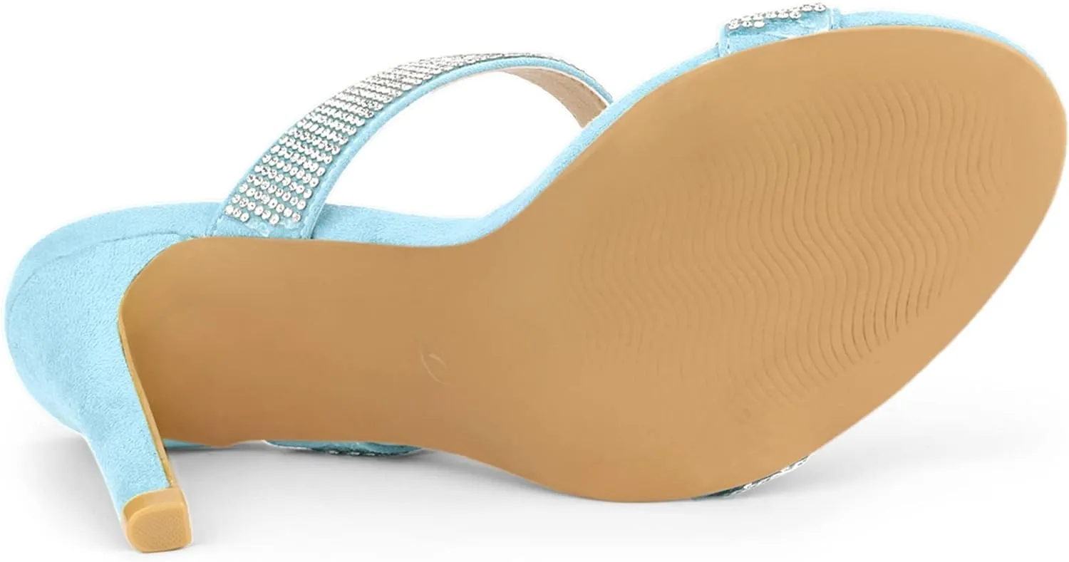 Allegra K Women's Open Toe Stiletto Heel Rhinestone Mules Sandals