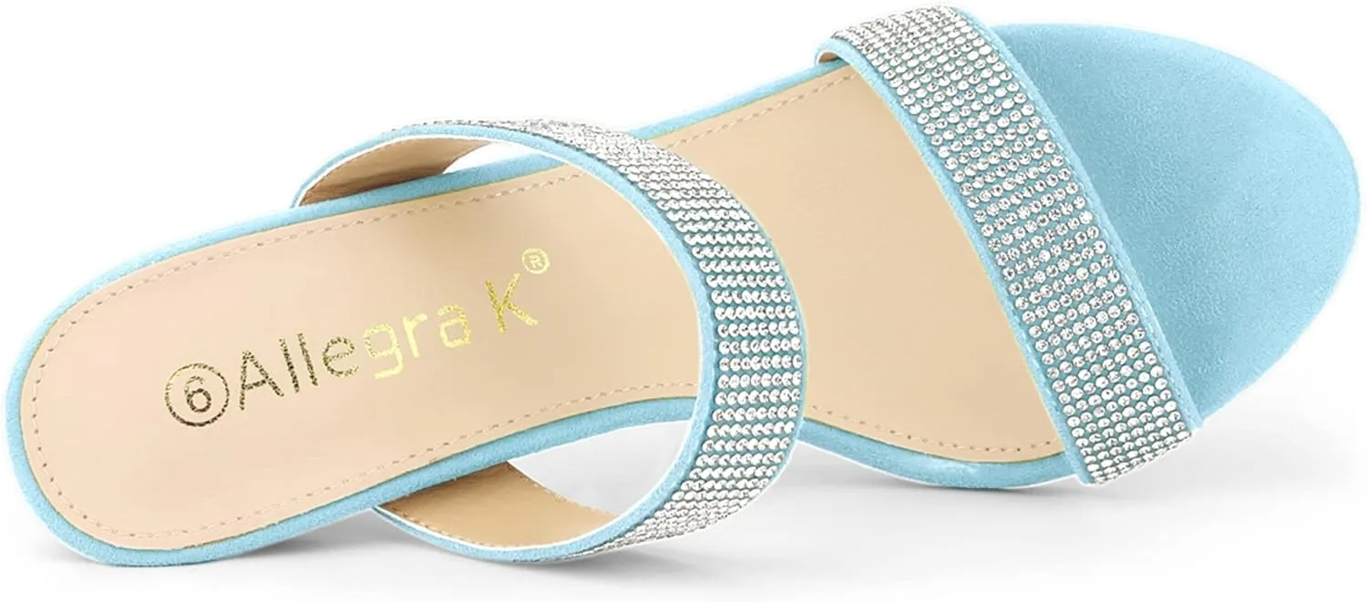 Allegra K Women's Open Toe Stiletto Heel Rhinestone Mules Sandals