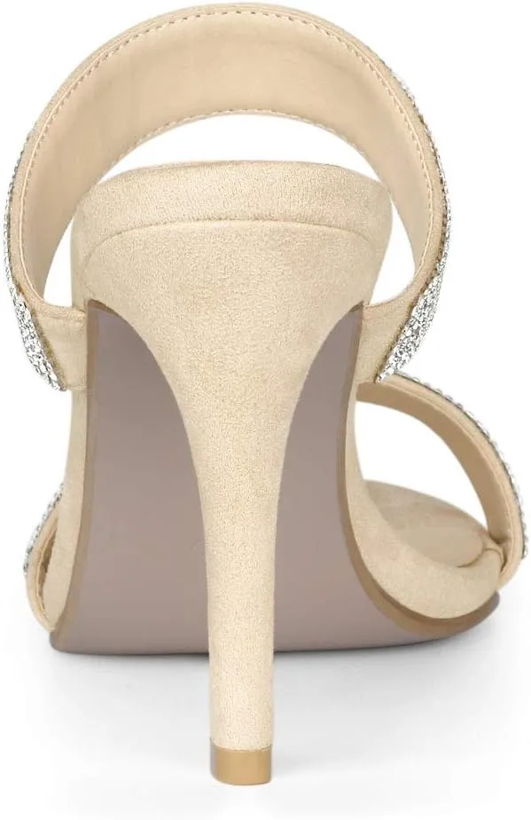Allegra K Women's Open Toe Stiletto Heel Rhinestone Mules Sandals
