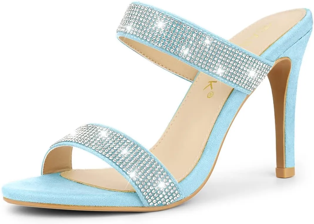 Allegra K Women's Open Toe Stiletto Heel Rhinestone Mules Sandals