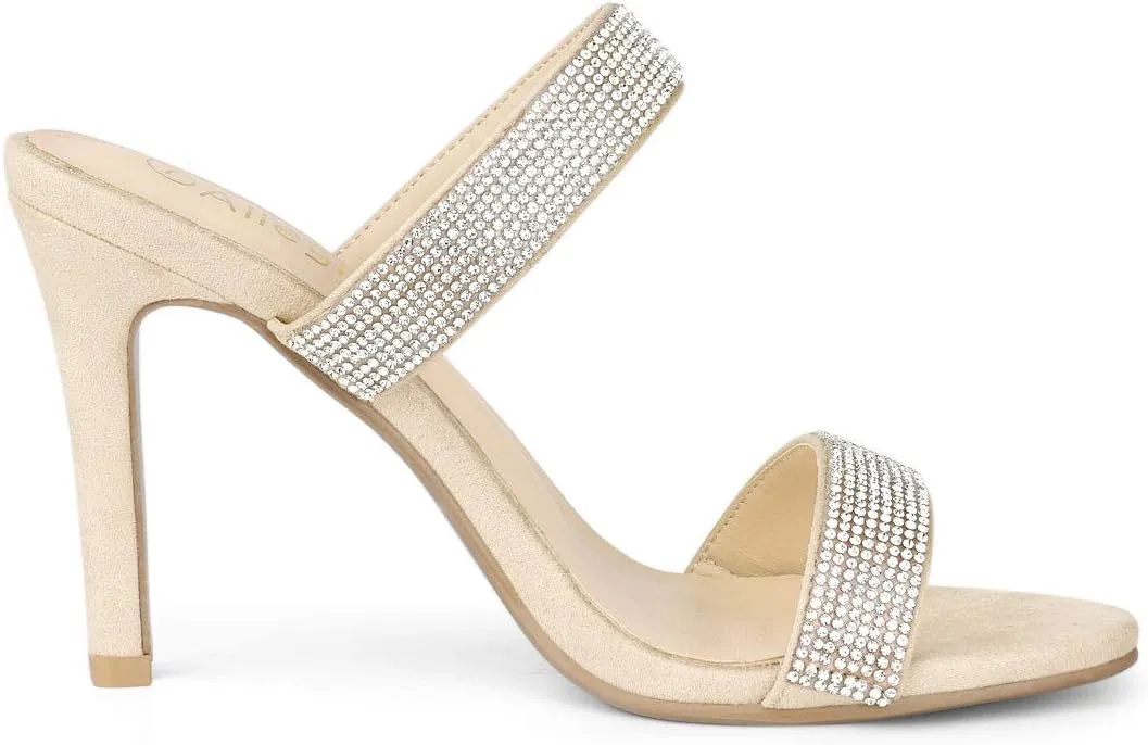 Allegra K Women's Open Toe Stiletto Heel Rhinestone Mules Sandals