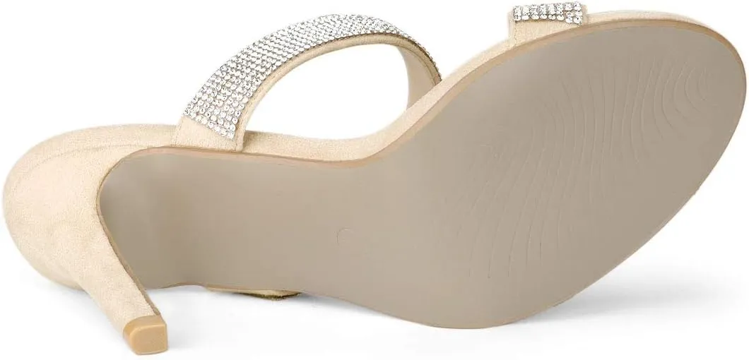 Allegra K Women's Open Toe Stiletto Heel Rhinestone Mules Sandals