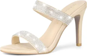 Allegra K Women's Open Toe Stiletto Heel Rhinestone Mules Sandals