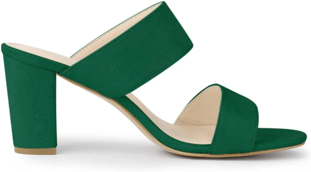 Allegra K Women's Opened Toe Block Heeled Slide Sandals