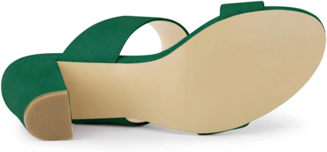 Allegra K Women's Opened Toe Block Heeled Slide Sandals