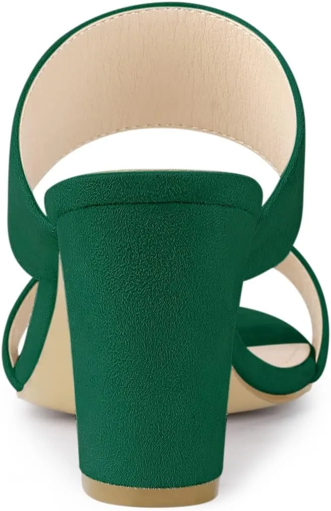 Allegra K Women's Opened Toe Block Heeled Slide Sandals