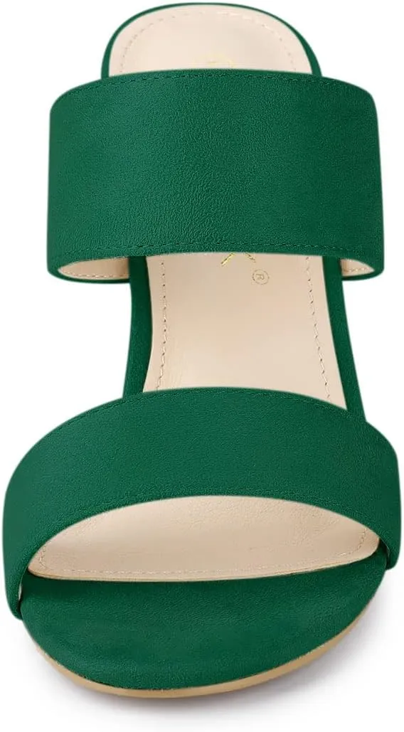 Allegra K Women's Opened Toe Block Heeled Slide Sandals