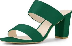 Allegra K Women's Opened Toe Block Heeled Slide Sandals
