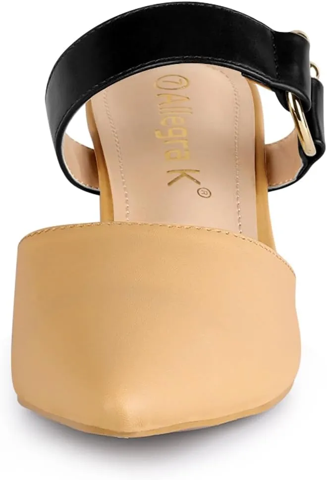 Allegra K Women's Pointed Toe Chunky Heel Dress Mules Pumps