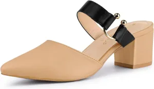 Allegra K Women's Pointed Toe Chunky Heel Dress Mules Pumps