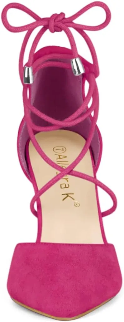 Allegra K Women's Pointed Toe Chunky Heels Lace Up Sandals Pumps