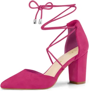 Allegra K Women's Pointed Toe Chunky Heels Lace Up Sandals Pumps