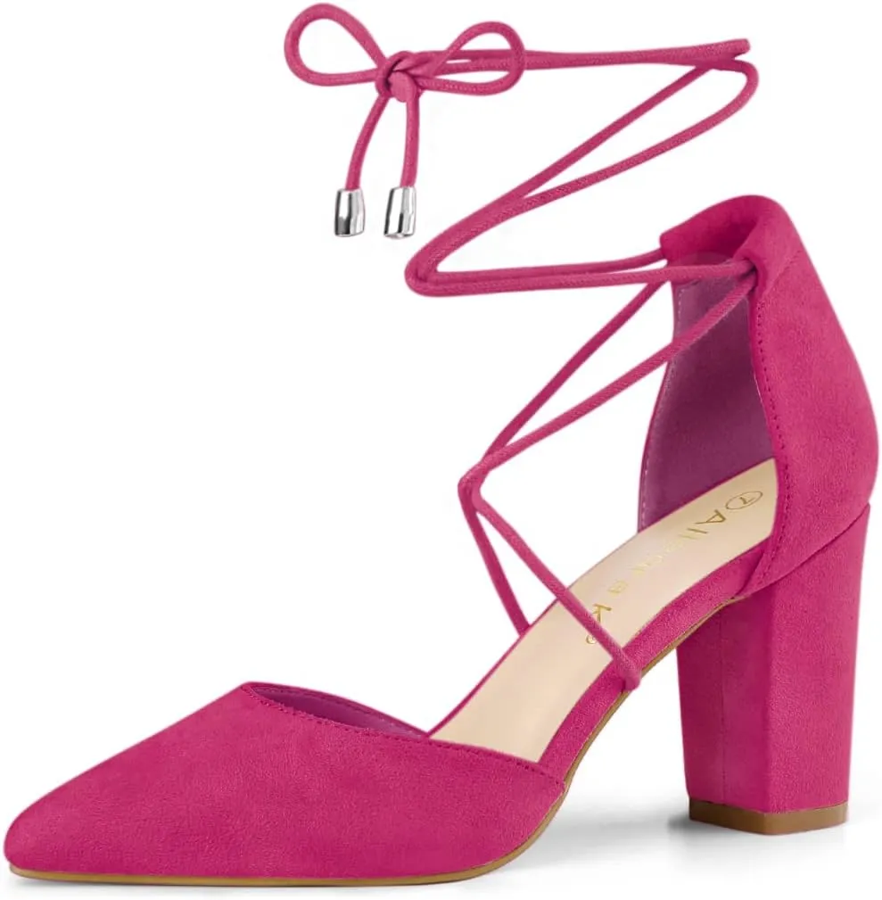 Allegra K Women's Pointed Toe Chunky Heels Lace Up Sandals Pumps