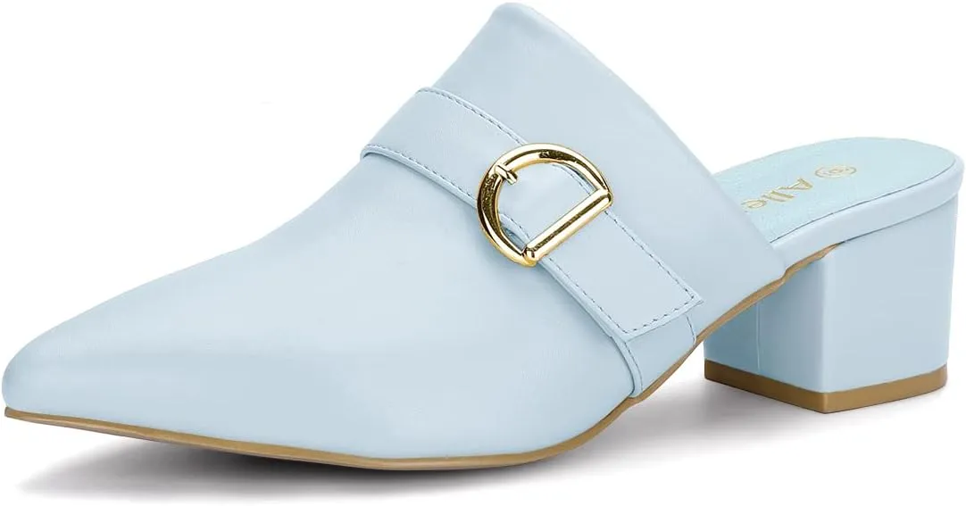 Allegra K Women's Pointed Toe Slip on Block Heel Sandals Mules