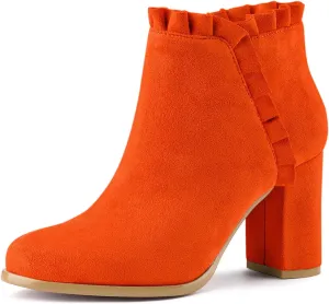 Allegra K Women's Ruffle Block Heel Ankle Boots