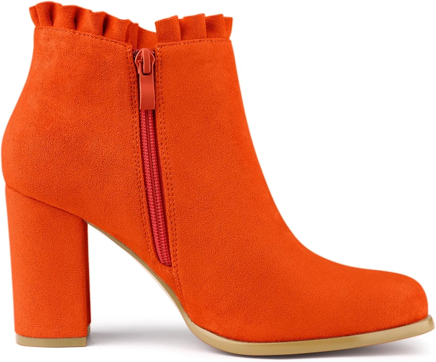 Allegra K Women's Ruffle Block Heel Ankle Boots