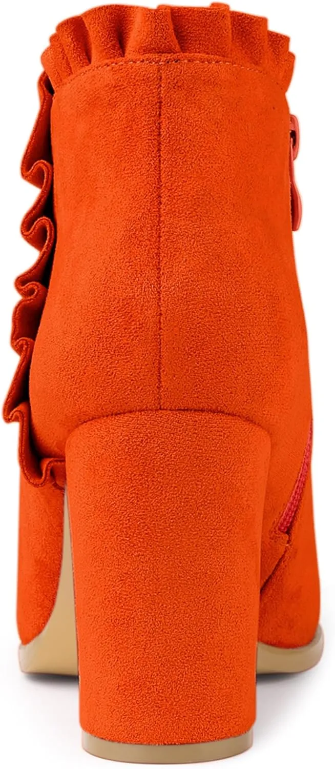 Allegra K Women's Ruffle Block Heel Ankle Boots