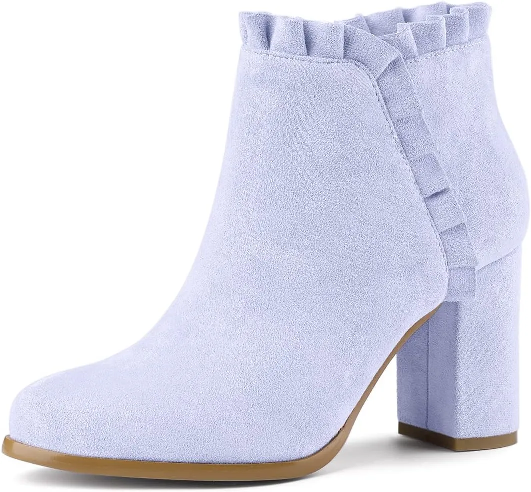 Allegra K Women's Ruffle Block Heel Ankle Boots
