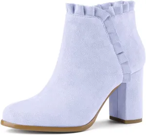 Allegra K Women's Ruffle Block Heel Ankle Boots