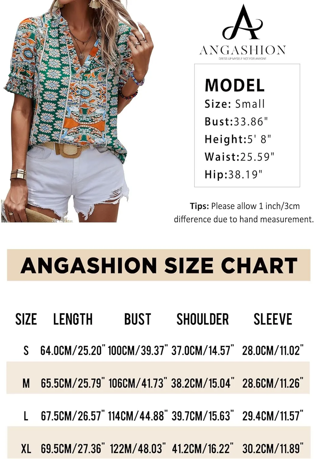Angashion Womens Tops, Summer Casual Short Sleeve V Neck Solid Flowy Top Loose Tunic Blouses Shirts