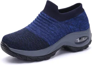 AngryMonkey Women's Walking Shoes Sock Sneakers, Mesh Slip On Air Cushion Good Arch Breathe Nurse Shoes Platform Loafers Trainers Running Shoe