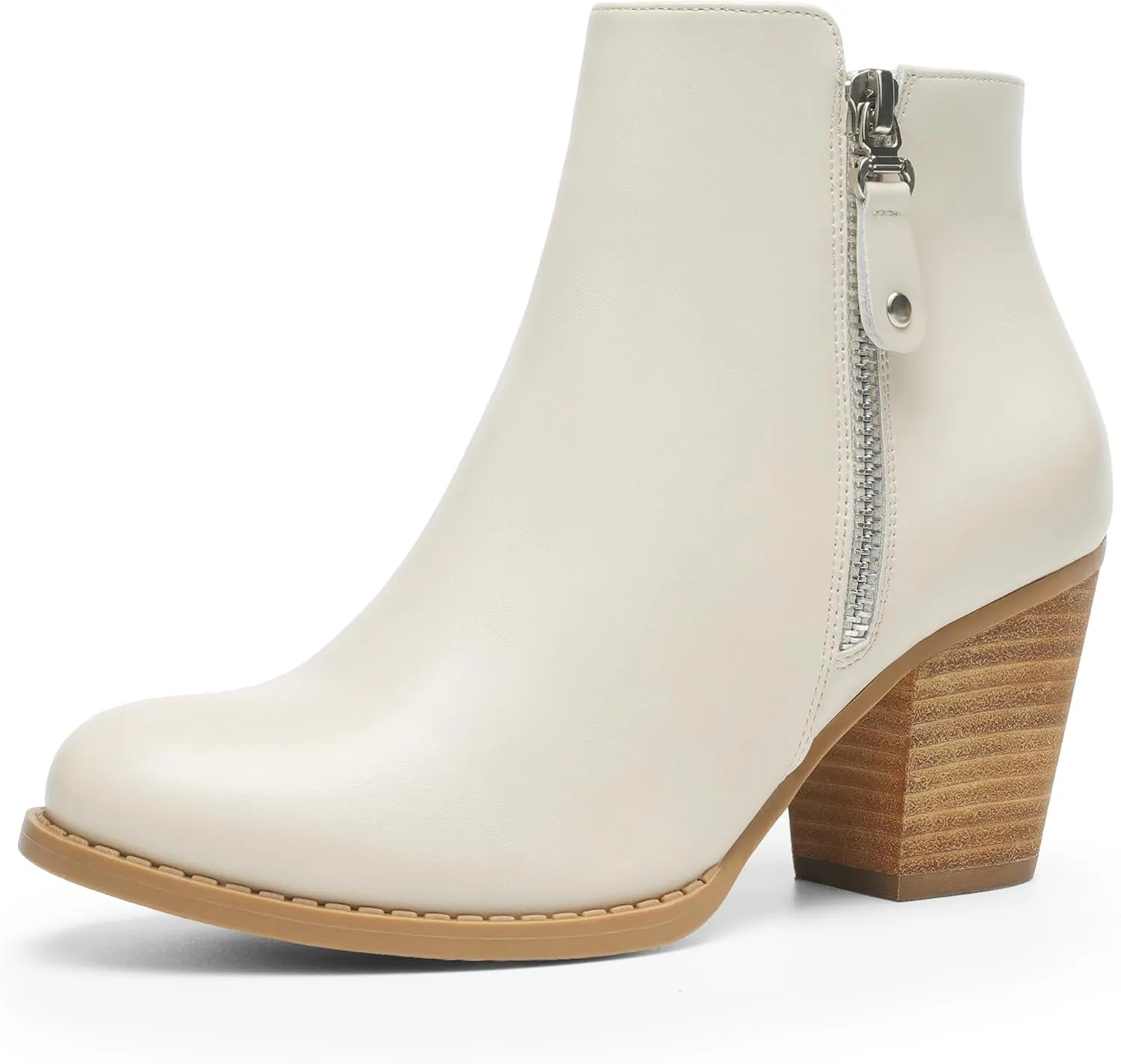 ANJOUFEMME Women's Zipper Chunky Ankle Boots, Stacked Mid Heel Dress Boots, Comfortable Short Booties