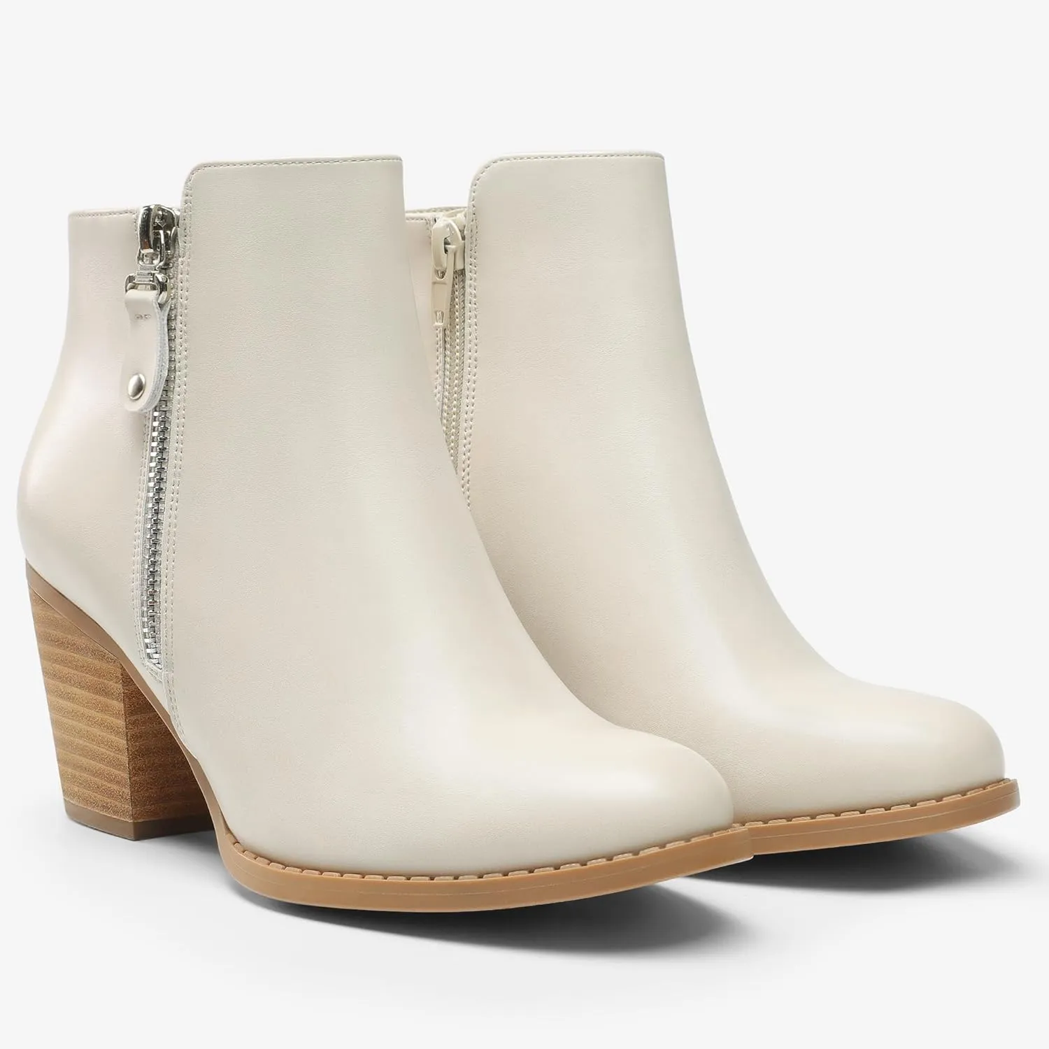 ANJOUFEMME Women's Zipper Chunky Ankle Boots, Stacked Mid Heel Dress Boots, Comfortable Short Booties