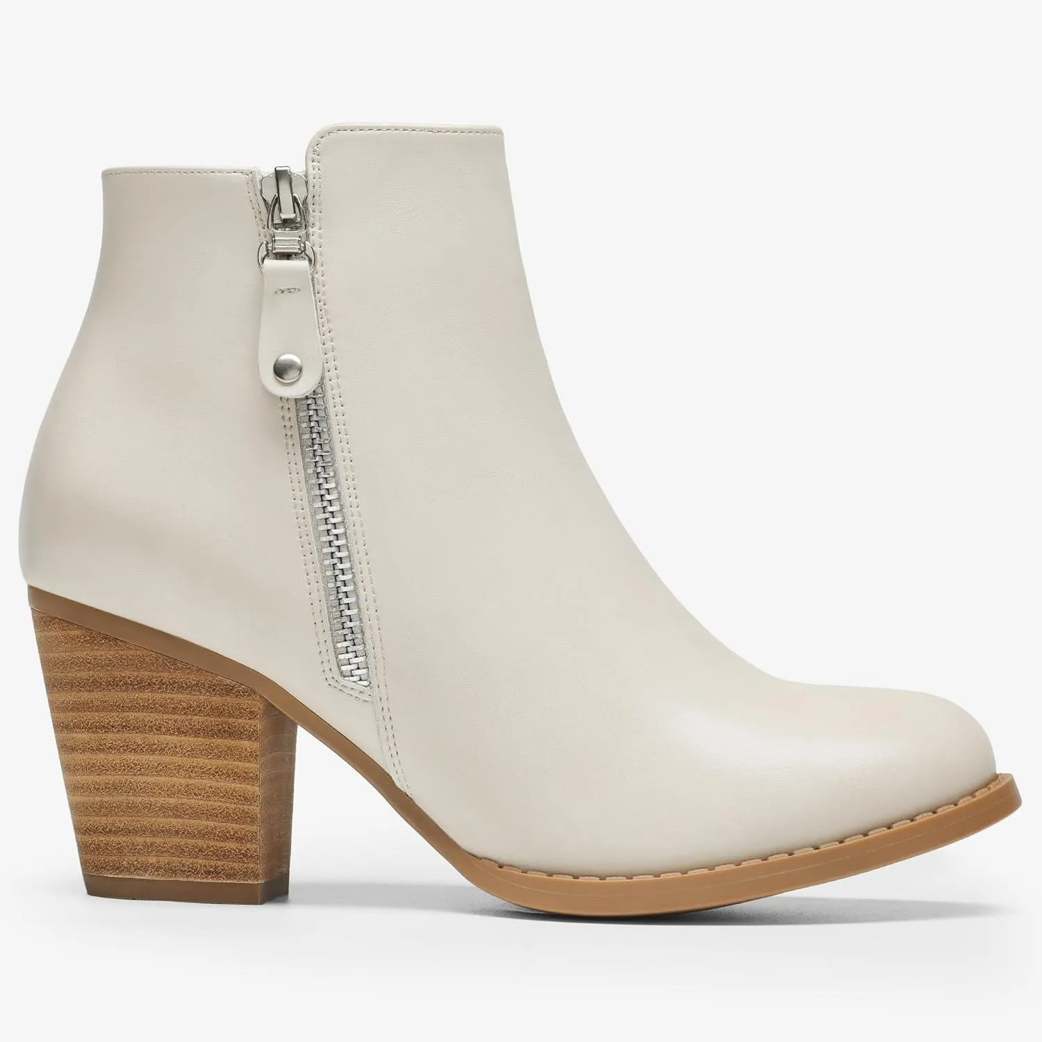 ANJOUFEMME Women's Zipper Chunky Ankle Boots, Stacked Mid Heel Dress Boots, Comfortable Short Booties