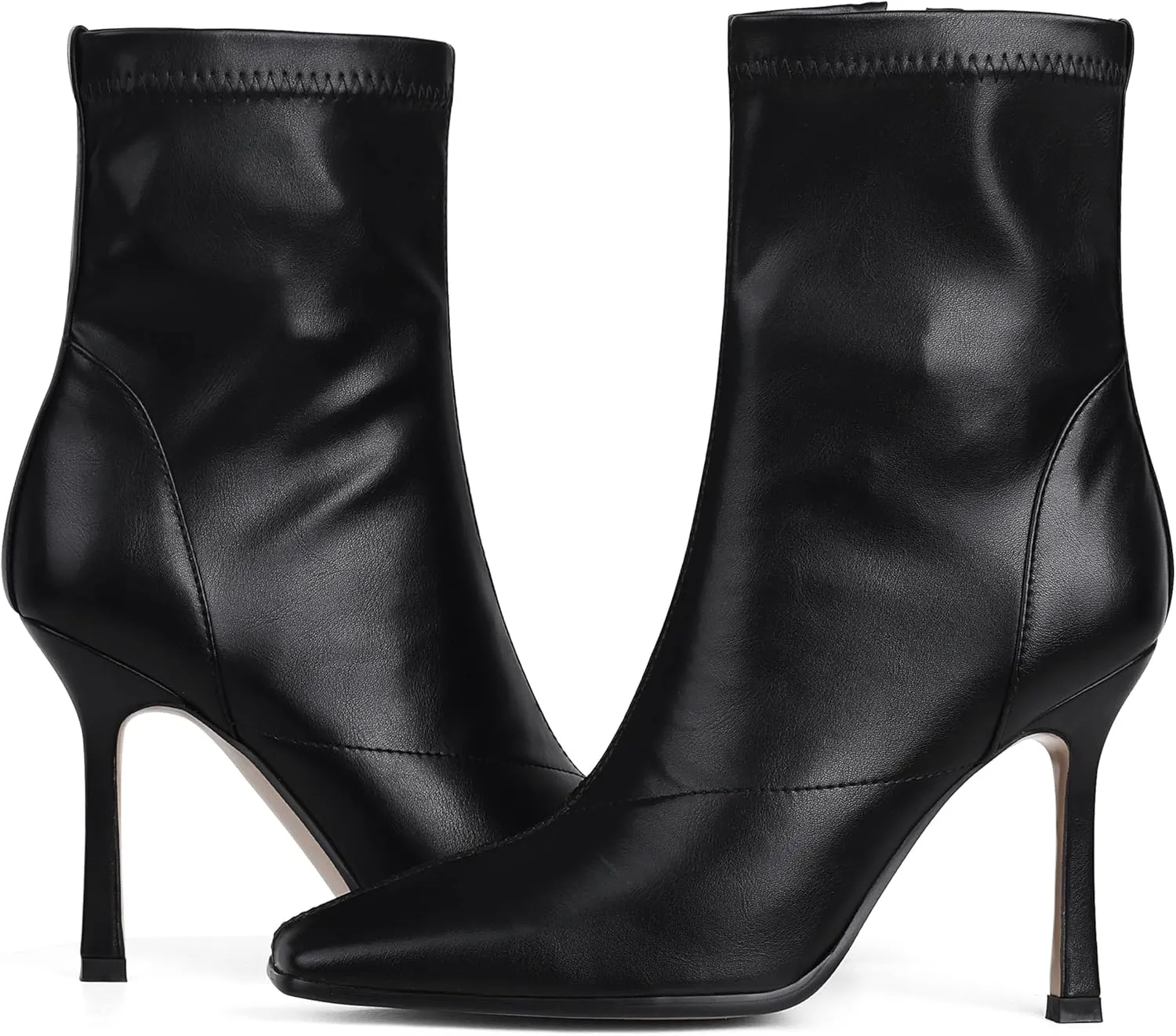 Ankle Boots For Women Sexy Stiletto Fashion Faux Leather High Heels Square Toe Winter Fall Boots With Zipper