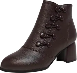 Ankle Boots for Women Vintage Chunky High Heels Round Toe Booties Button Western Short Boots with Side Zipper Fashion Dressy Office Work Booties Winter Fall Boots