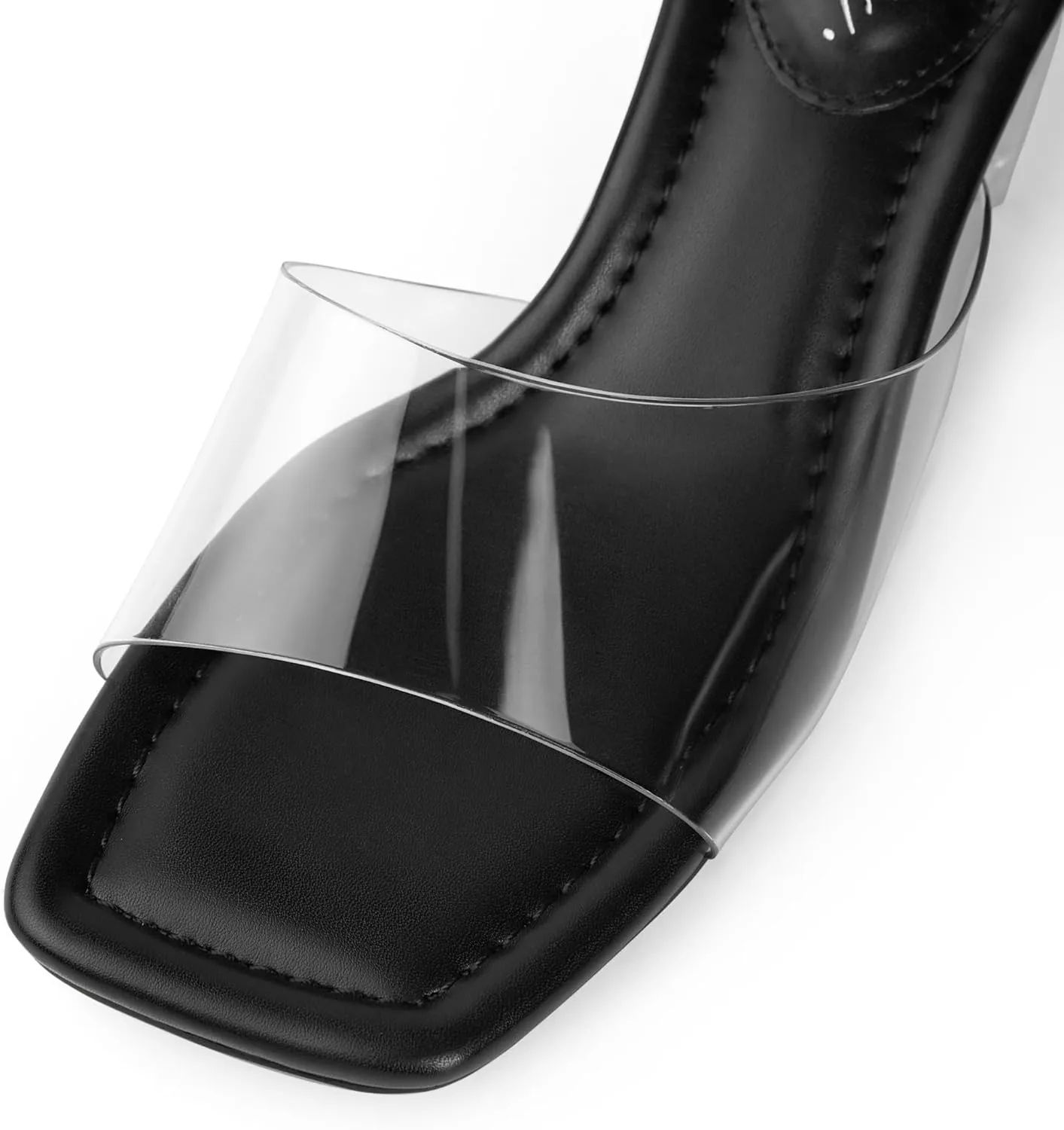 Arromic Women's Block Mule Heeled Sandals Clear Black Nude White Chunky Heels 2 Inches Square Open Toe Slip on Backless Mules Heeled Slippers Dressy Party Prom Wedding Shoes