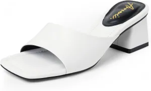 Arromic Women's Block Mule Heeled Sandals Clear Black Nude White Chunky Heels Backless Square Open Toe Slip on Mules Heeled Slippers Dressy Party Prom Wedding Shoes