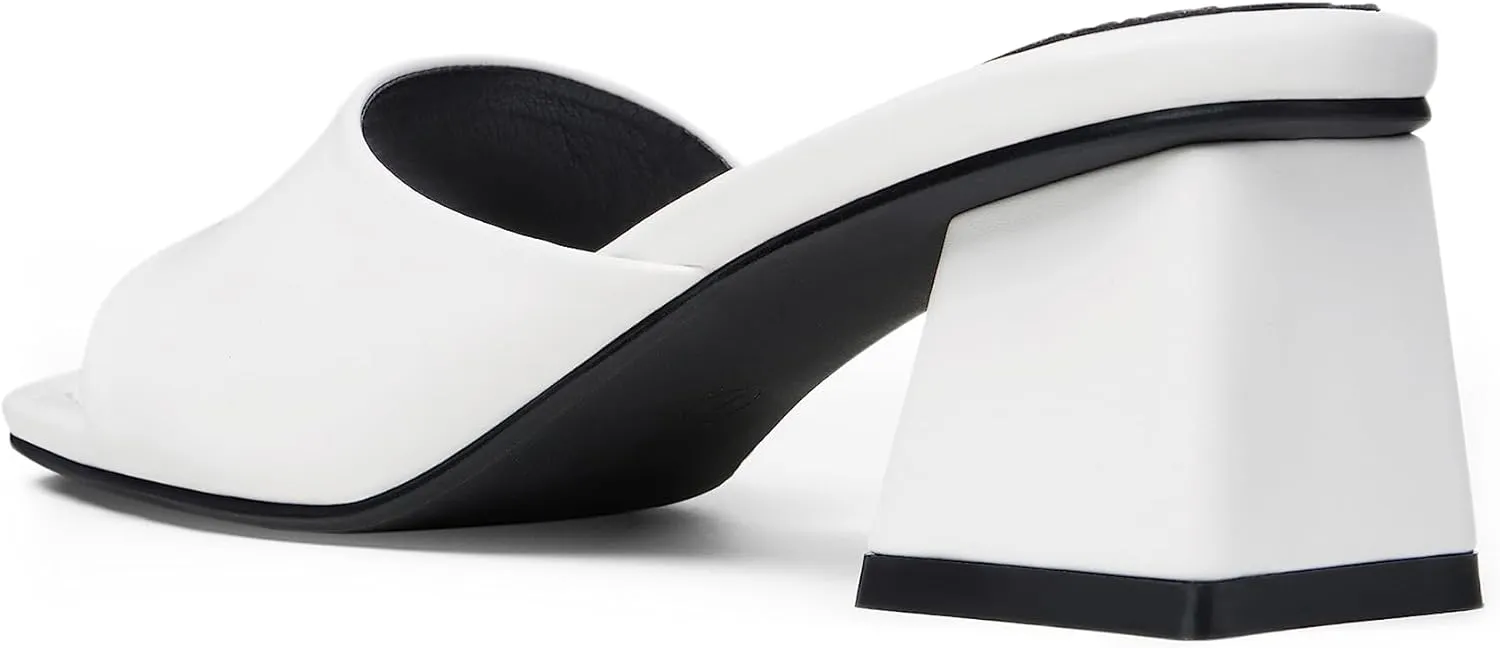 Arromic Women's Block Mule Heeled Sandals Clear Black Nude White Chunky Heels Backless Square Open Toe Slip on Mules Heeled Slippers Dressy Party Prom Wedding Shoes