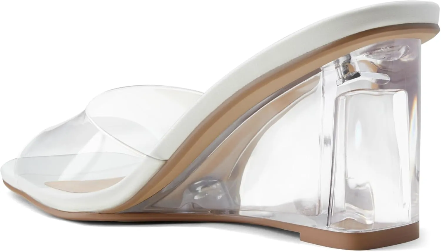 Arromic Women's Clear Wedge Heels Sandals Square Toe Slip On Heeled Sexy Transparent Low Summer Dress Evening Party Wedding Prom Slides Mules Slippers Shoes
